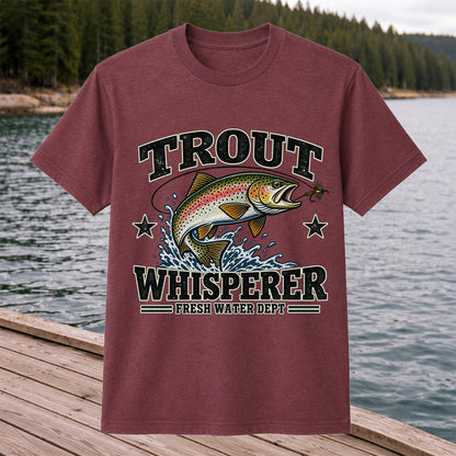 Trout Whisperer Fresh Water Dept Rainbow Tee, Trout Fishing T-Shirt