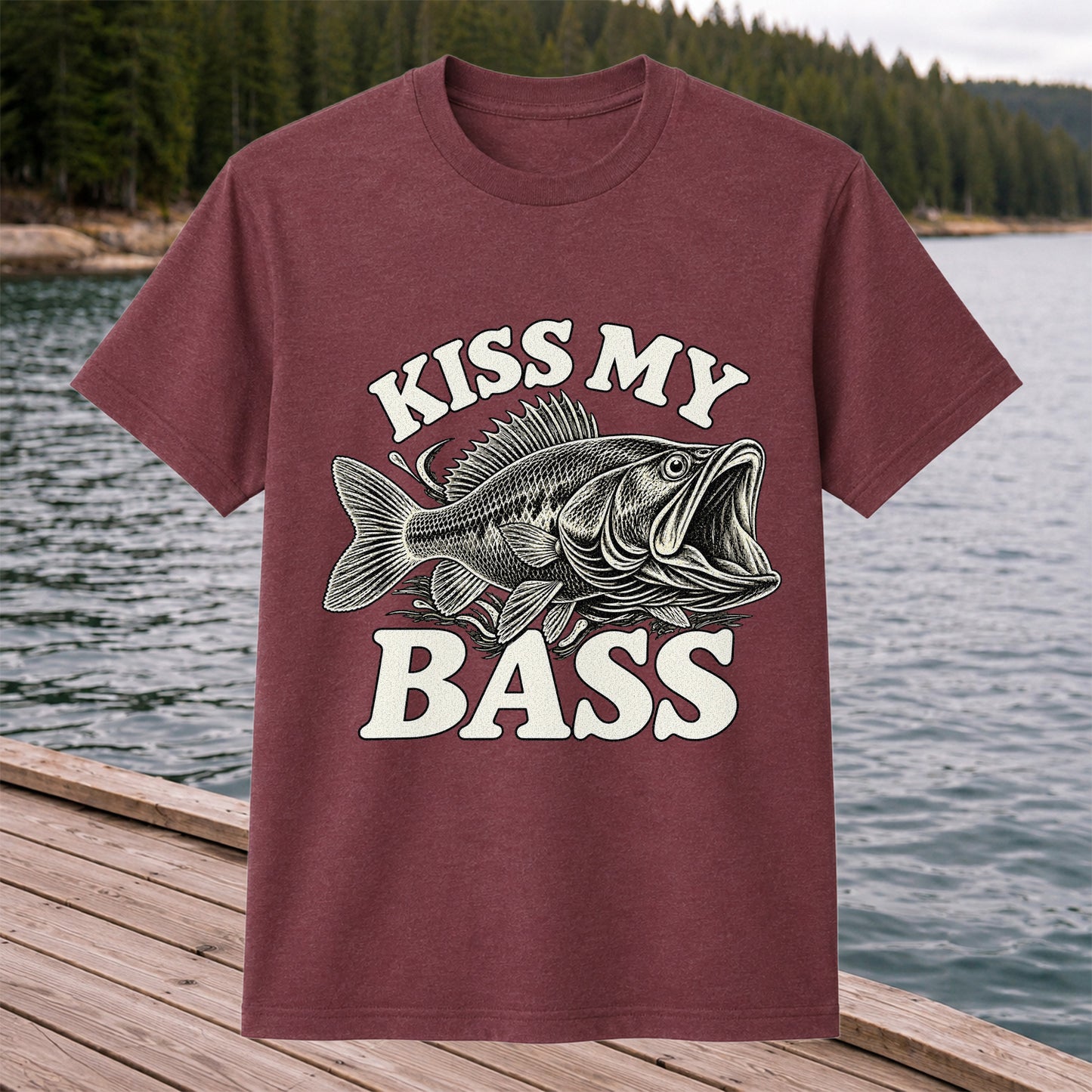 Kiss My Bass Vintage Fish Funny Fishing T-Shirt