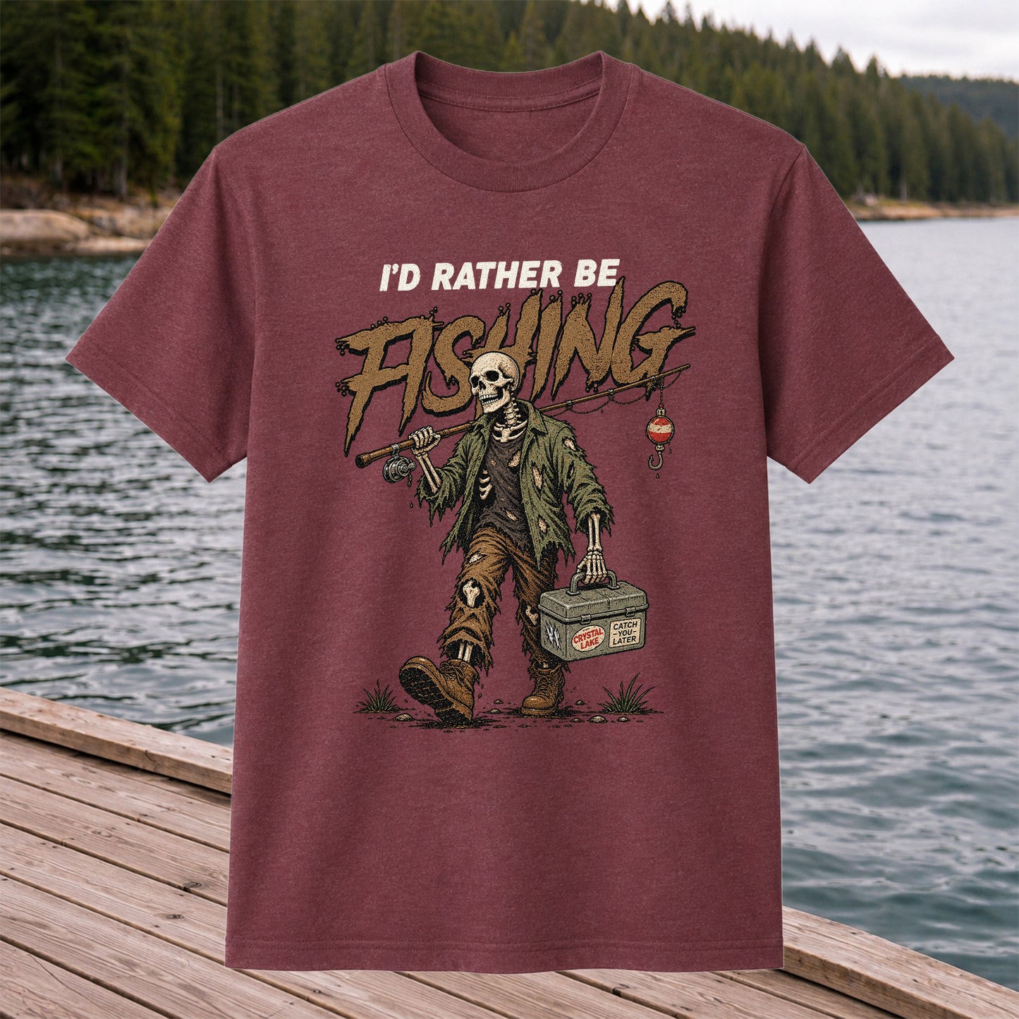 I'd Rather Be Fishing Skeleton Angler Graphic T-Shirt