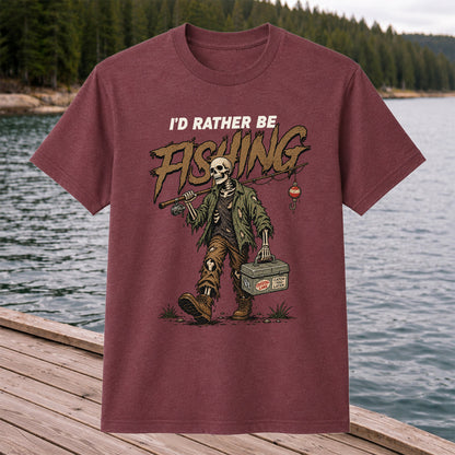 I'd Rather Be Fishing Skeleton Angler Graphic T-Shirt