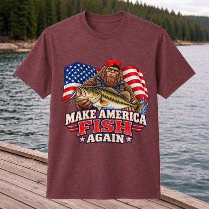 Make America Fish Again Bigfoot Bass Fishing T-Shirt