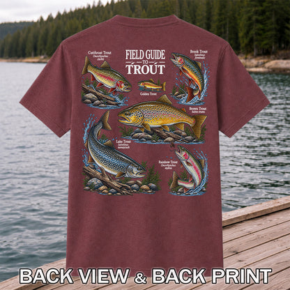 Field Guide to Trout Fishing Species Graphic T-Shirt | Back Print