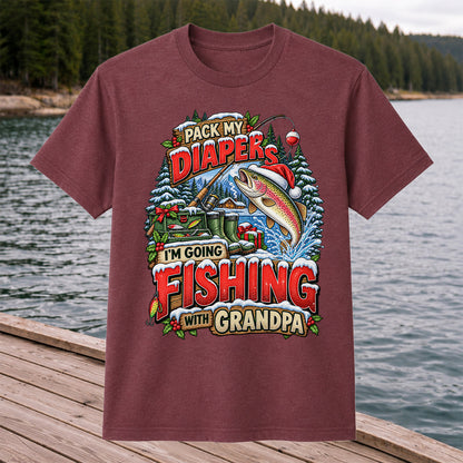 Pack My Diapers I'm Going Fishing With Grandpa Christmas Rainbow Trout T-Shirt