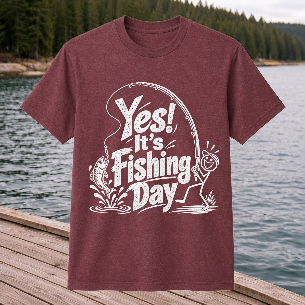 Yes! It's Fishing Day Funny Angler and Trout Graphic T-Shirt