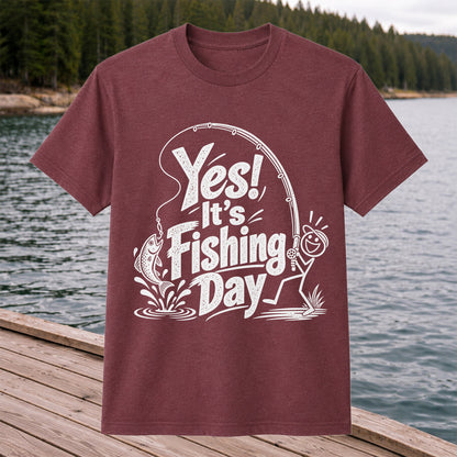 Yes! It's Fishing Day Funny Angler and Trout Graphic T-Shirt