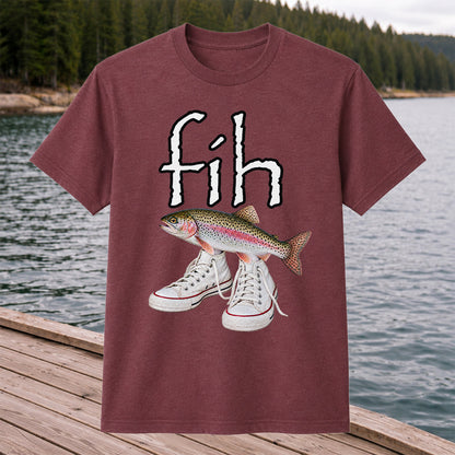 Fih Rainbow Trout Wearing Sneakers Funny Fishing Graphic T-Shirt