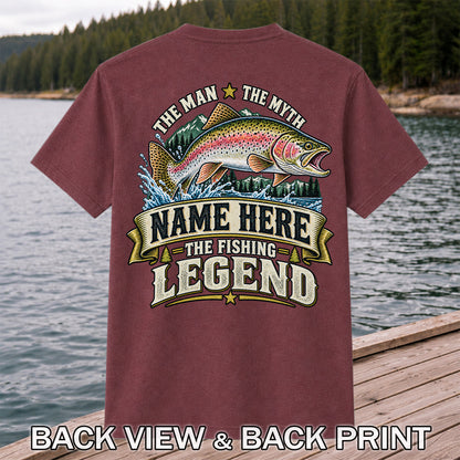 Personalized The Man The Myth The Fishing Legend Rainbow Trout T-Shirt | Back Print