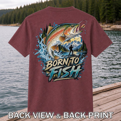 Born to Fish Rainbow Trout Fly Fishing Graphic T-Shirt | Back Print