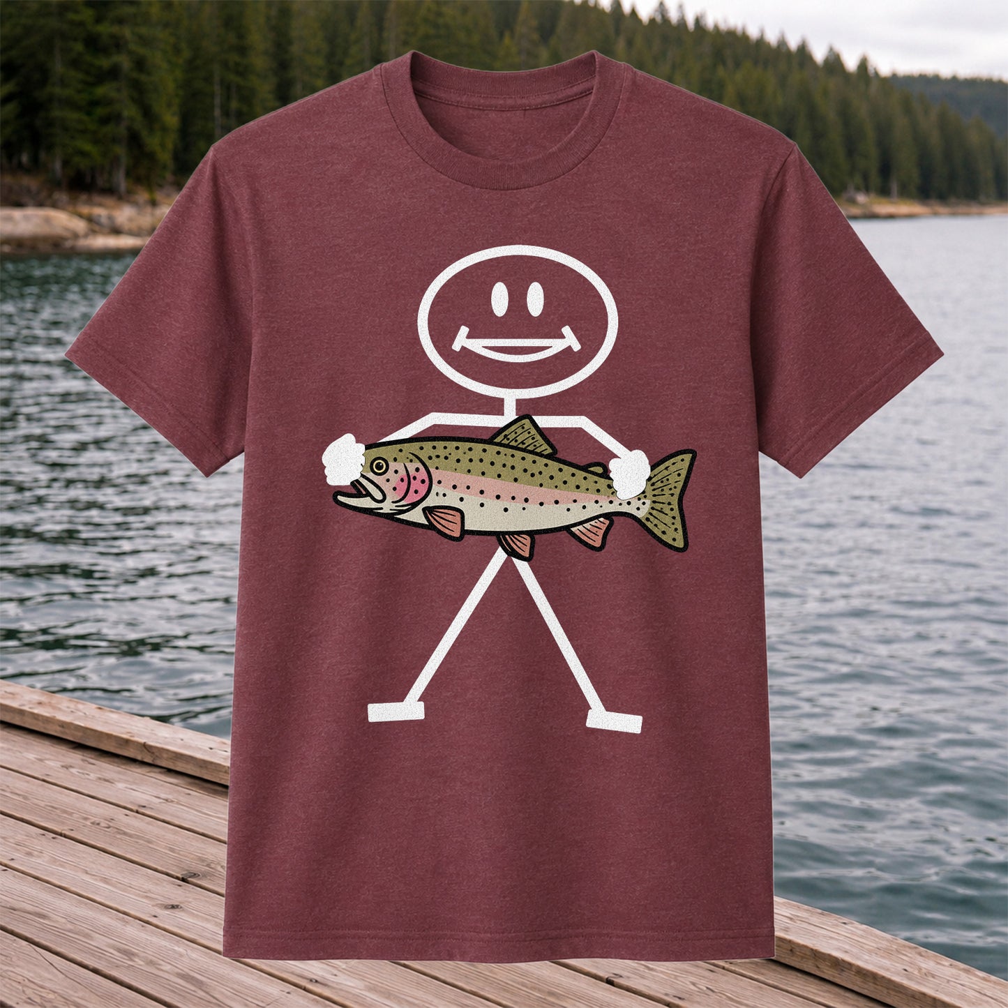 Stick Figure Holding a Rainbow Trout Fishing T-Shirt