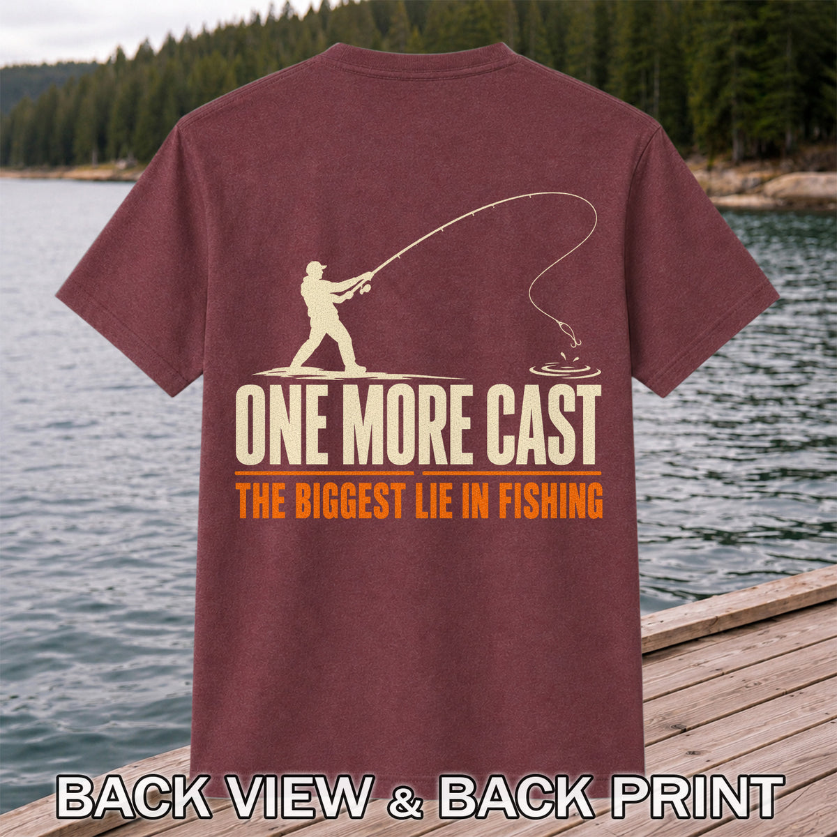 Fishing Angler Silhouette Graphic T-Shirt | Back Print