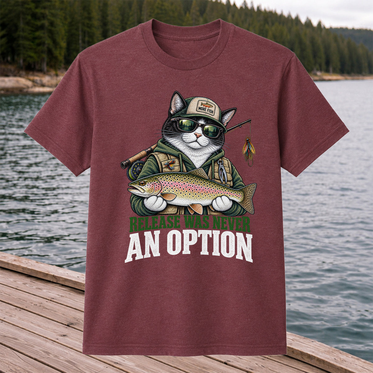 Release Was Never an Option Cat and Trout Funny Fishing T-Shirt