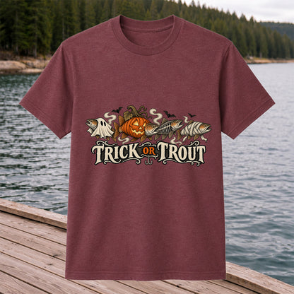 Trick or Trout Halloween Fish Lineup Fishing T-Shirt