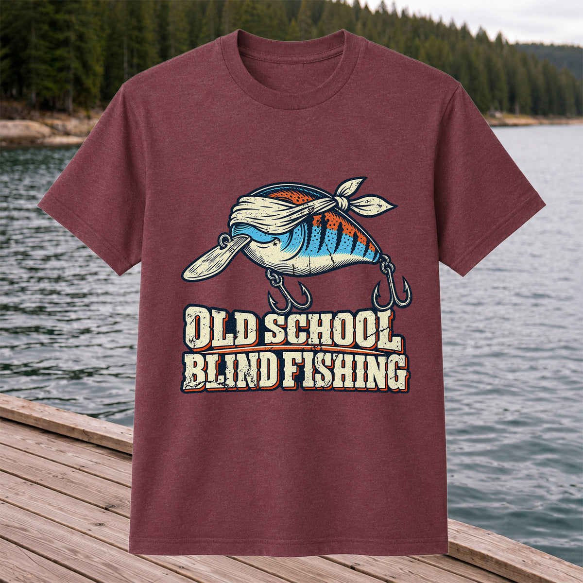 Old School Blind Fishing Blindfolded Lure Graphic T-Shirt