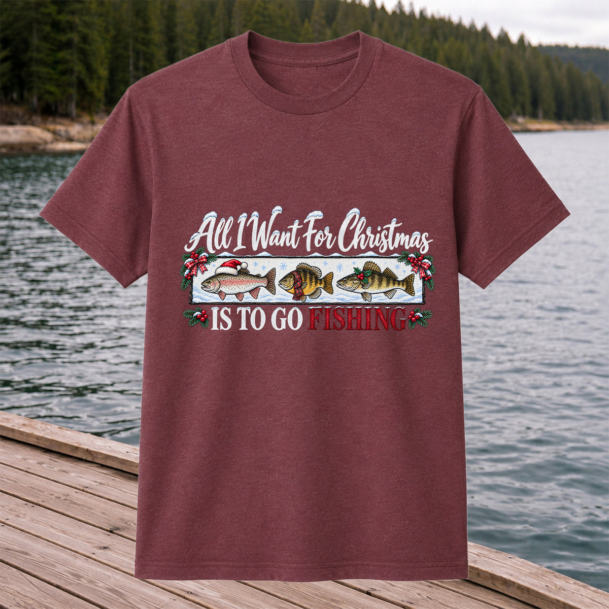 Christmas Freshwater Fish Fishing Graphic T-Shirt