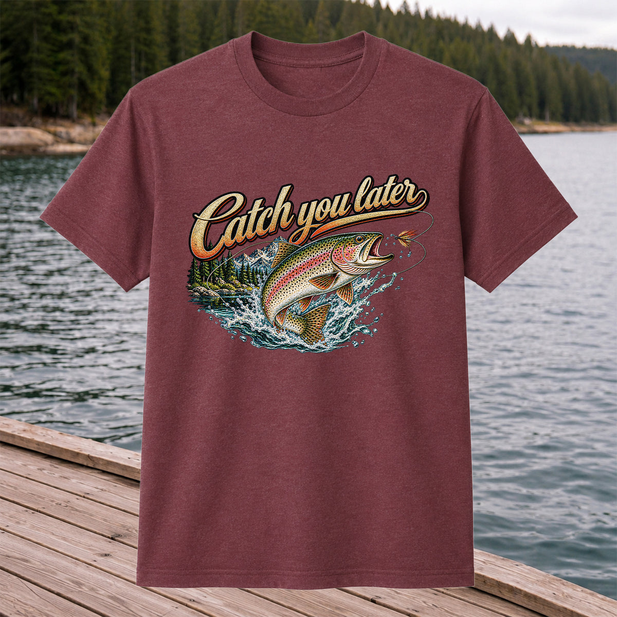 Catch You Later Rainbow Trout Fly Fishing Graphic T-Shirt