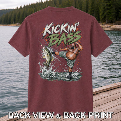 Kickin' Bass Funny Bass Fishing Graphic T-Shirt | Back Print