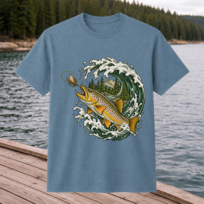 Brown Trout Chasing a Fly Through a Mountain Wave Graphic T-Shirt