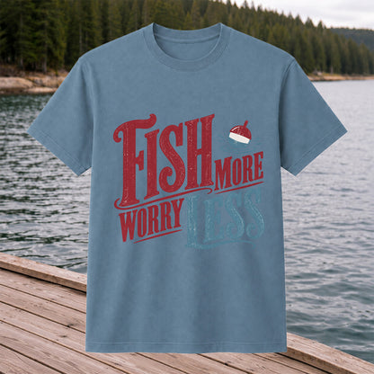 Fish More Worry Less Vintage Bobber Fishing Graphic T-Shirt