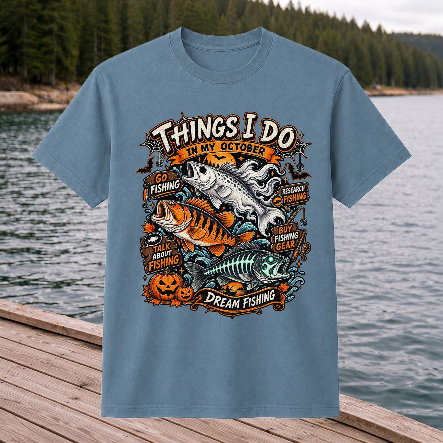 Things I Do in My October Halloween Fishing Graphic T-Shirt