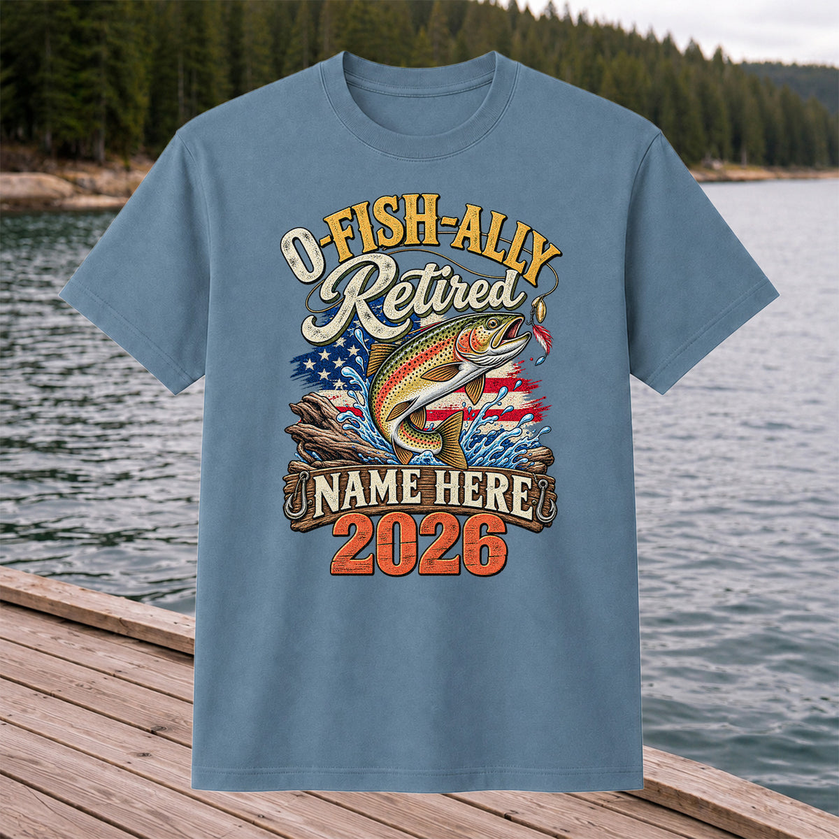 Retired Trout Fishing Patriotic Personalized Graphic T-Shirt