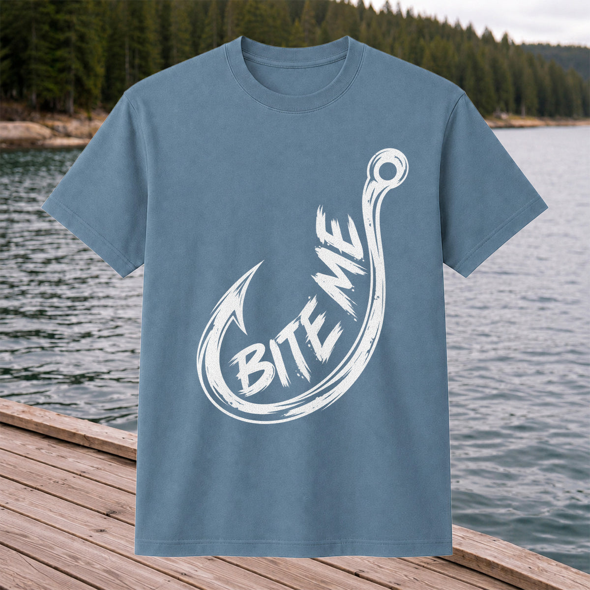 Bite Me Fishing Hook Funny Angler Graphic T-Shirt