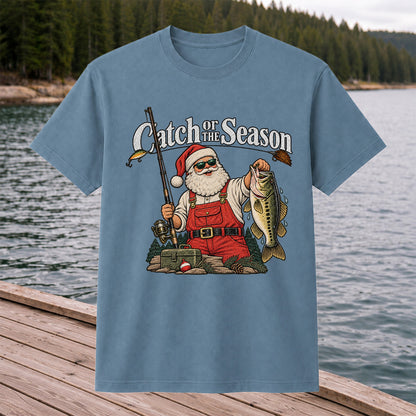 Catch of the Season Santa Bass Fishing Christmas T-Shirt