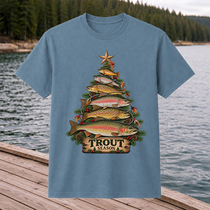 Trout Season Fish Christmas Tree Fishing T-Shirt