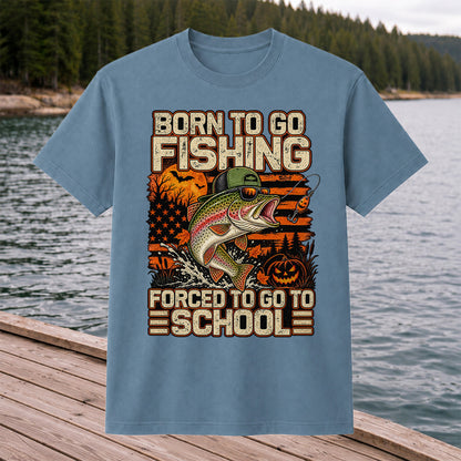 Born to Go Fishing Forced to Go to School Halloween Rainbow Trout T-Shirt