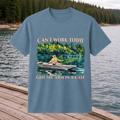 Can't Work Today Got My Arm in a Cast Fishing Boat T-Shirt