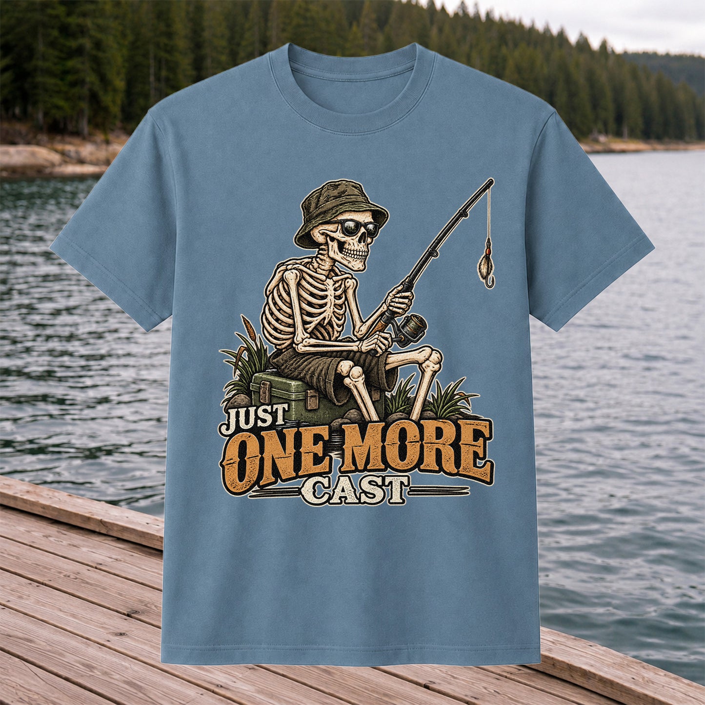 Just One More Cast Skeleton Angler Funny Fishing T-Shirt