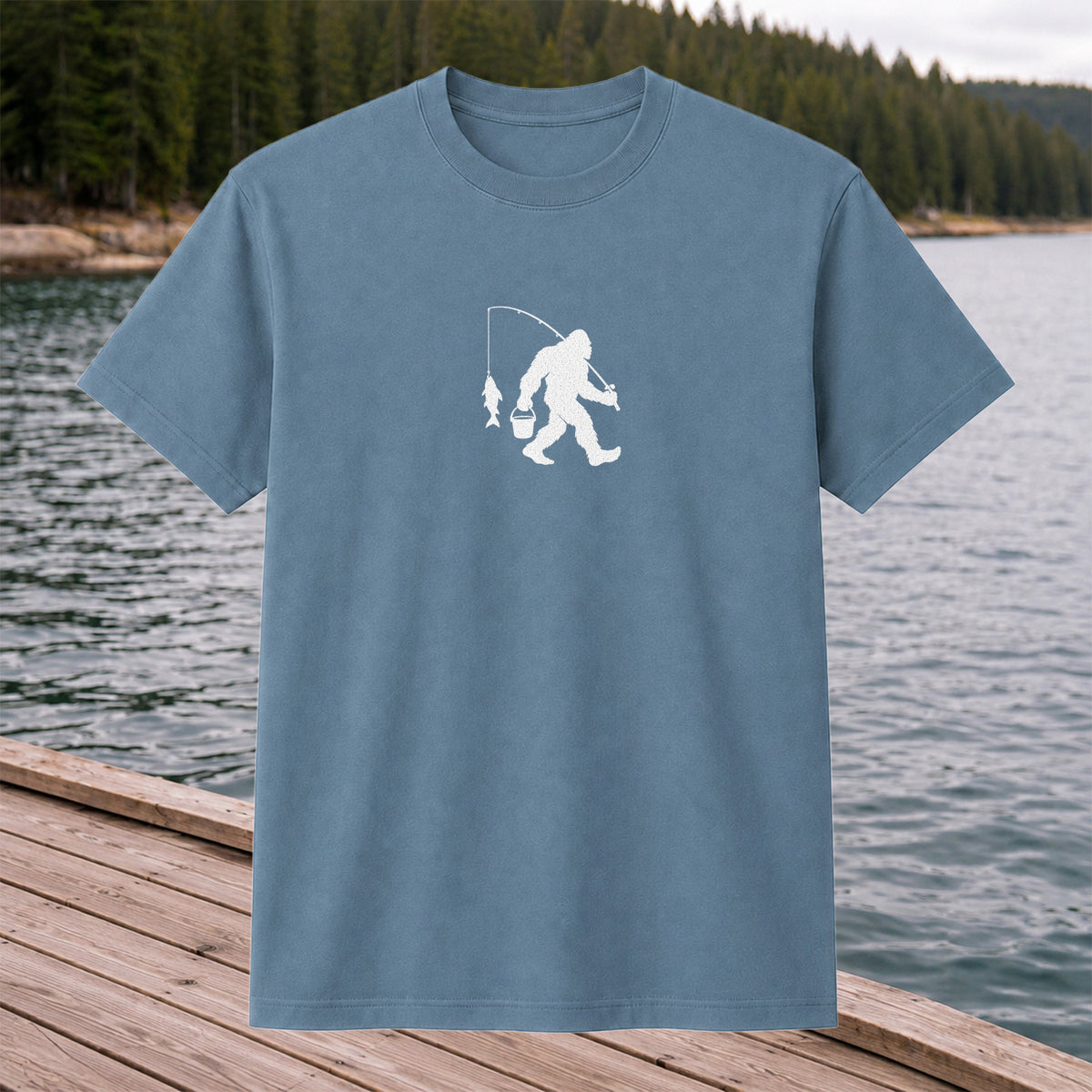 Fishing Silhouette with Catch and Bucket Graphic T-Shirt