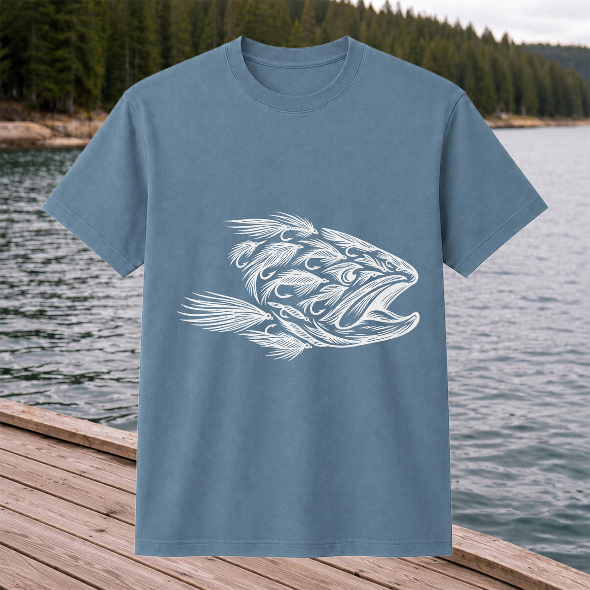 Fly Fishing Fish Design Graphic T-Shirt