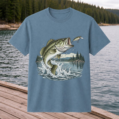Jumping Largemouth Bass Chasing a Lure Lake Fishing Graphic T-Shirt