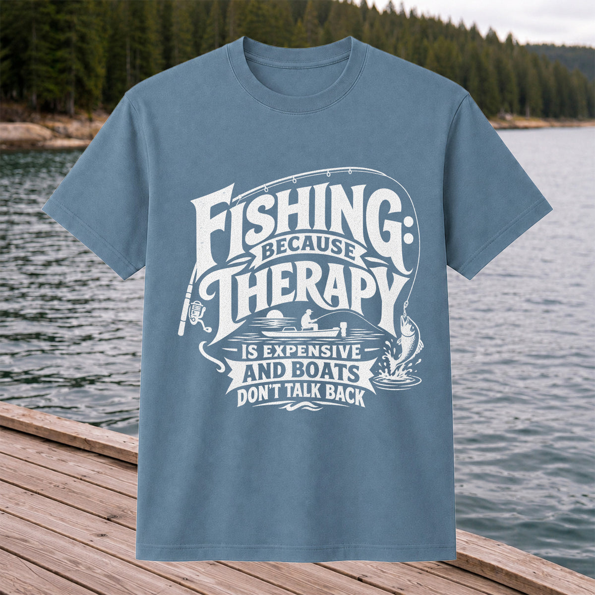 Fishing Because Therapy Is Expensive and Boats Don't Talk Back T-Shirt