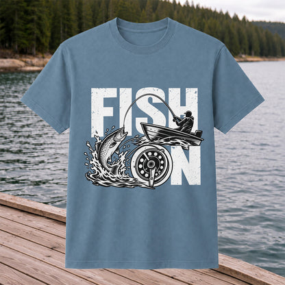 Fish On Jumping Trout and Fishing Boat Graphic T-Shirt