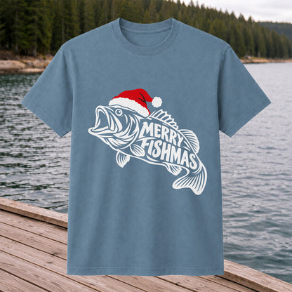 Santa Hat Fish Christmas Fishing Graphic T-Shirt