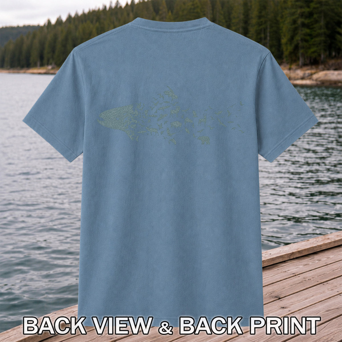 Wildlife Fish Silhouette Fishing Graphic T-Shirt | Back Print