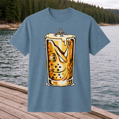 Vintage Trout in a Beer Glass Fishing Graphic T-Shirt
