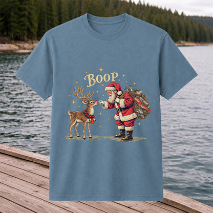 Santa and Reindeer Fishing Christmas Graphic T-Shirt