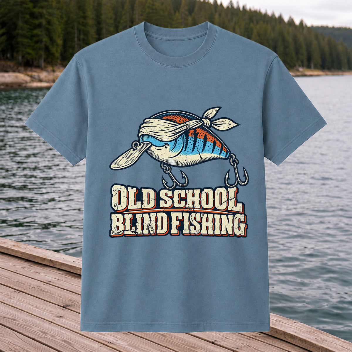 Old School Blind Fishing Blindfolded Lure Graphic T-Shirt