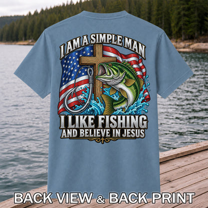 American Flag Bass Fishing Faith Patriotic Graphic T-Shirt | Back Print
