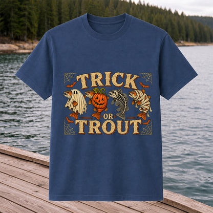 Trick or Trout Halloween Fishing Lineup Graphic T-Shirt