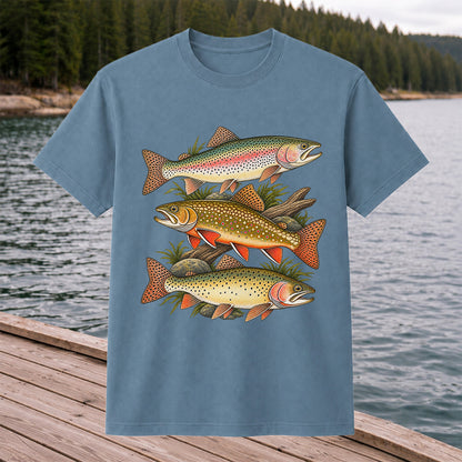 Vintage Rainbow Brook and Brown Trout Fishing Graphic T-Shirt
