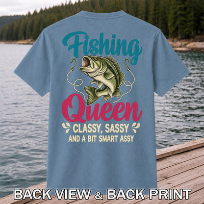 Fishing Queen Bass Funny Fishing Graphic T-Shirt | Back Print