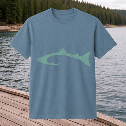 Distressed Salmon Fish Hook Silhouette Fishing T-Shirt