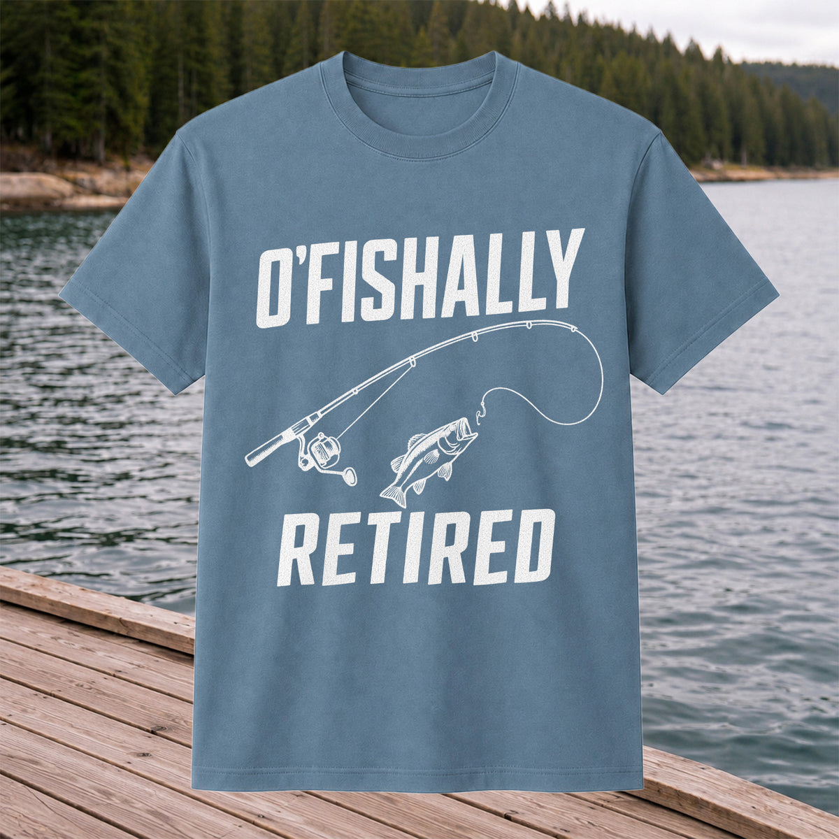 Retirement Fishing Graphic T-Shirt with Fishing Rod and Bass
