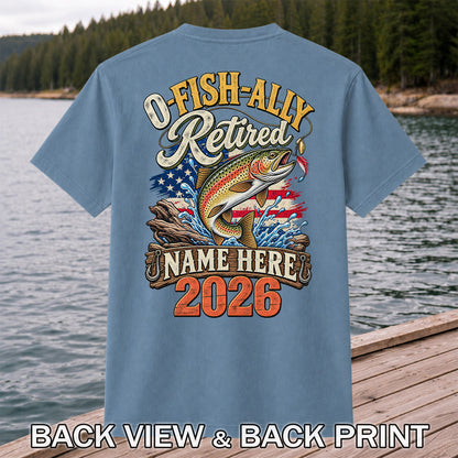 Retired Trout Fishing Patriotic Personalized Graphic T-Shirt | Back Print