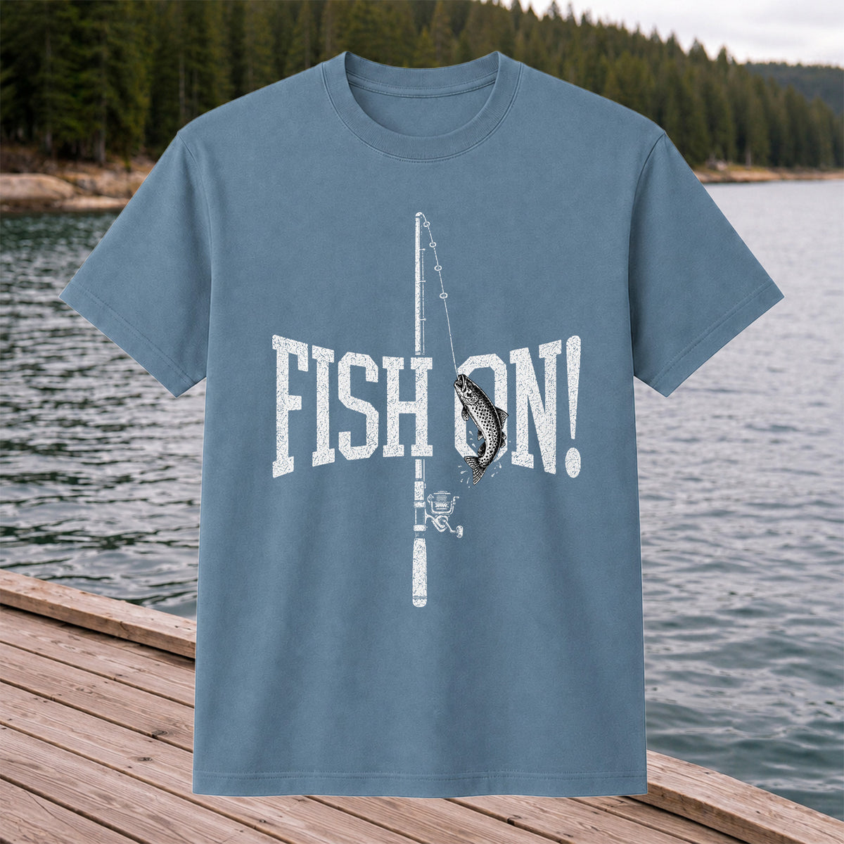 Fish On Trout and Fishing Rod Vintage Graphic T-Shirt