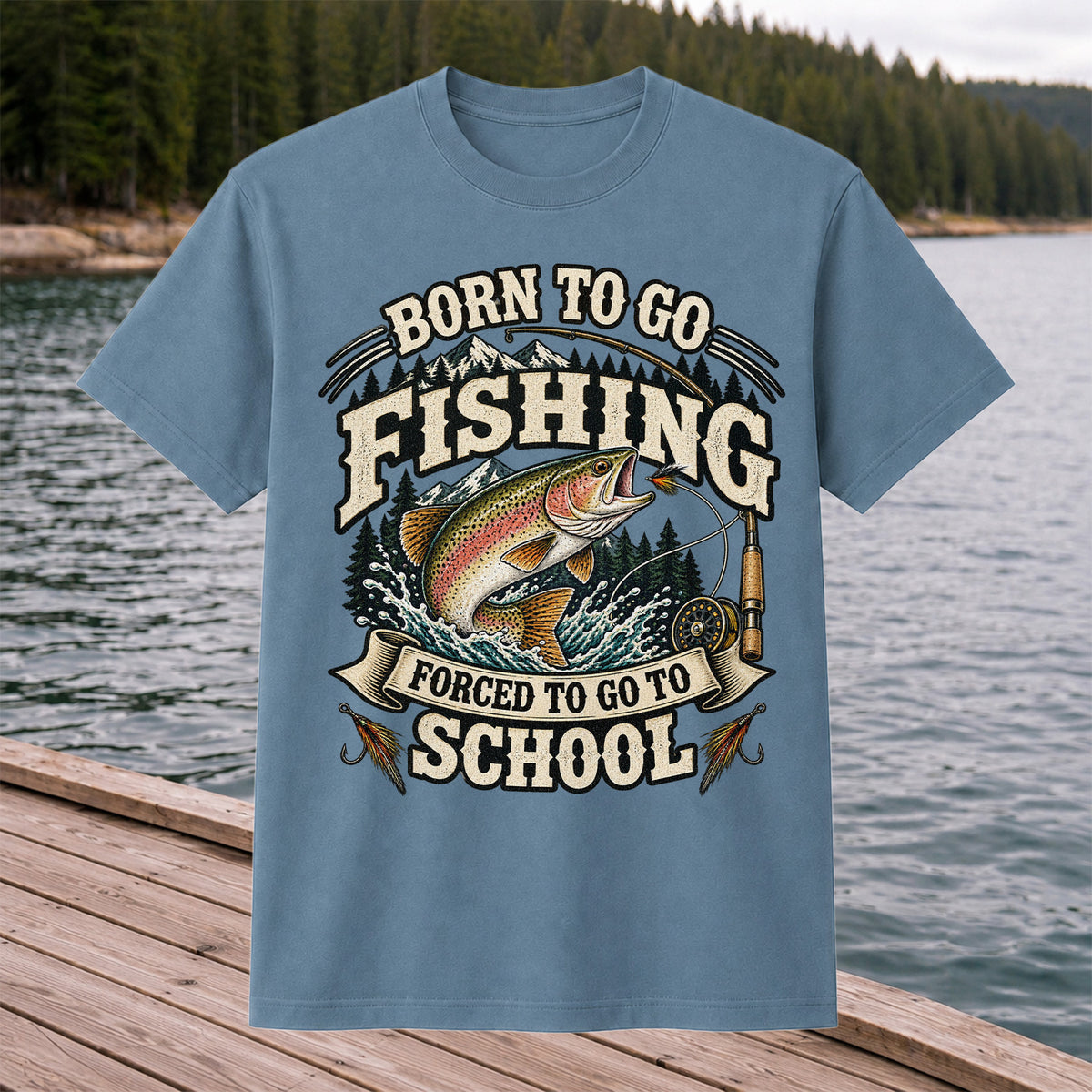 Born to Go Fishing Forced to Go to School Rainbow Trout Tee