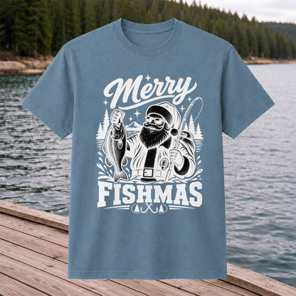 Merry Fishmas Santa Fishing Christmas Graphic T-Shirt